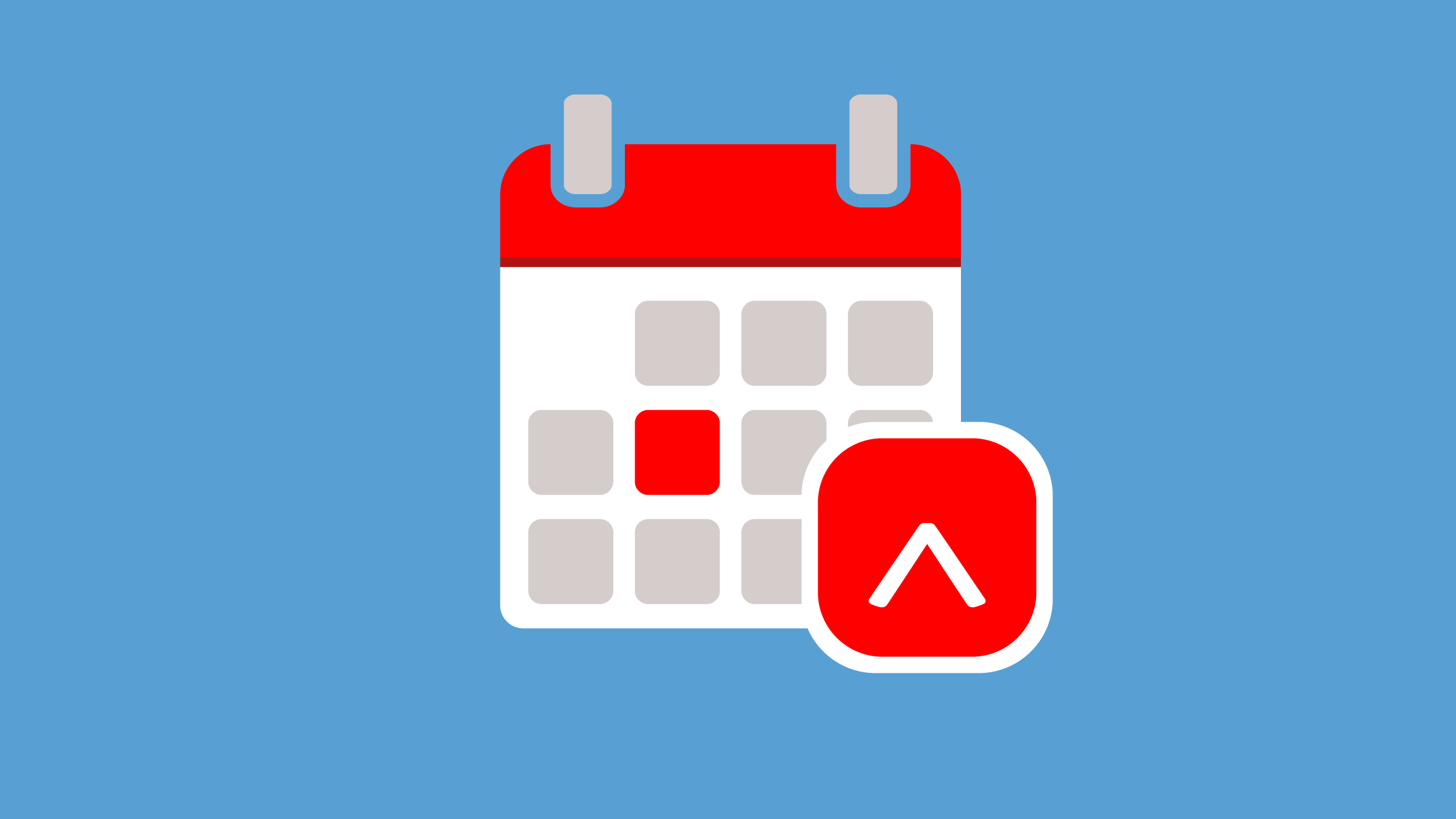 Sur un fond bleu, le logo avec le caret de Réviseurs Canada apparaît en face d’une page de calendrier blanche sur laquelle on voit une date surlignée en rouge.
